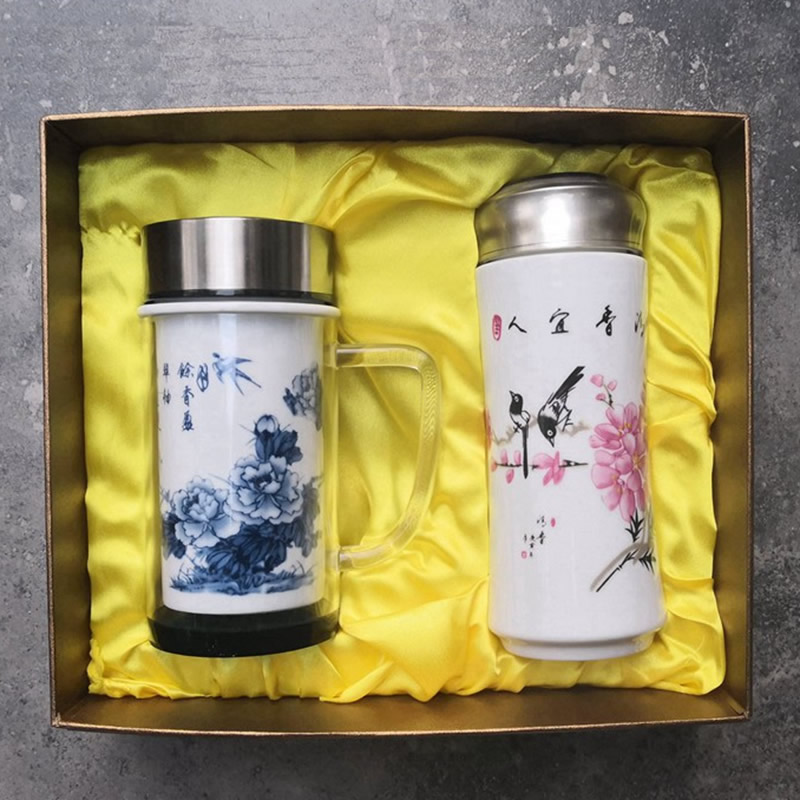 双层陶瓷杯：办公杯+曲线杯